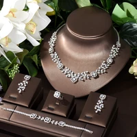 hibride full cz pave 4pcs necklace and earring set flower shape african jewelry sets for women wedding party dubai bridal n 463
