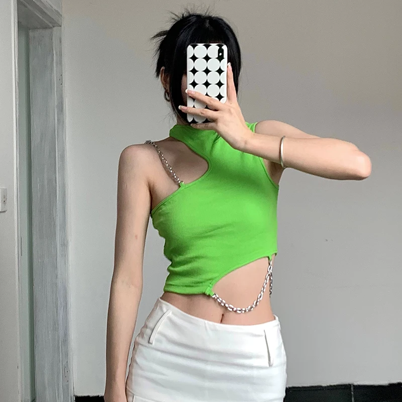 

European style halter vest 2022 summer new spice sexy slim show crop T-shirt top
