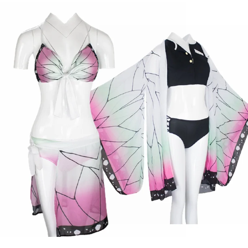 

Костюм-кимоно из аниме «рассекающий демонов», купальный костюм шинобу и Кочо, накидка, пикантный комплект бикини, пляжная одежда