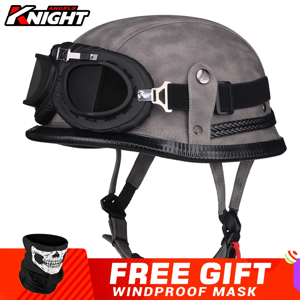 

Motorcycle Helmet Retro PU Leather Casco Moto Half Helmet German DOT Certification Scooter Motocross Motobiker Open Face Helmet