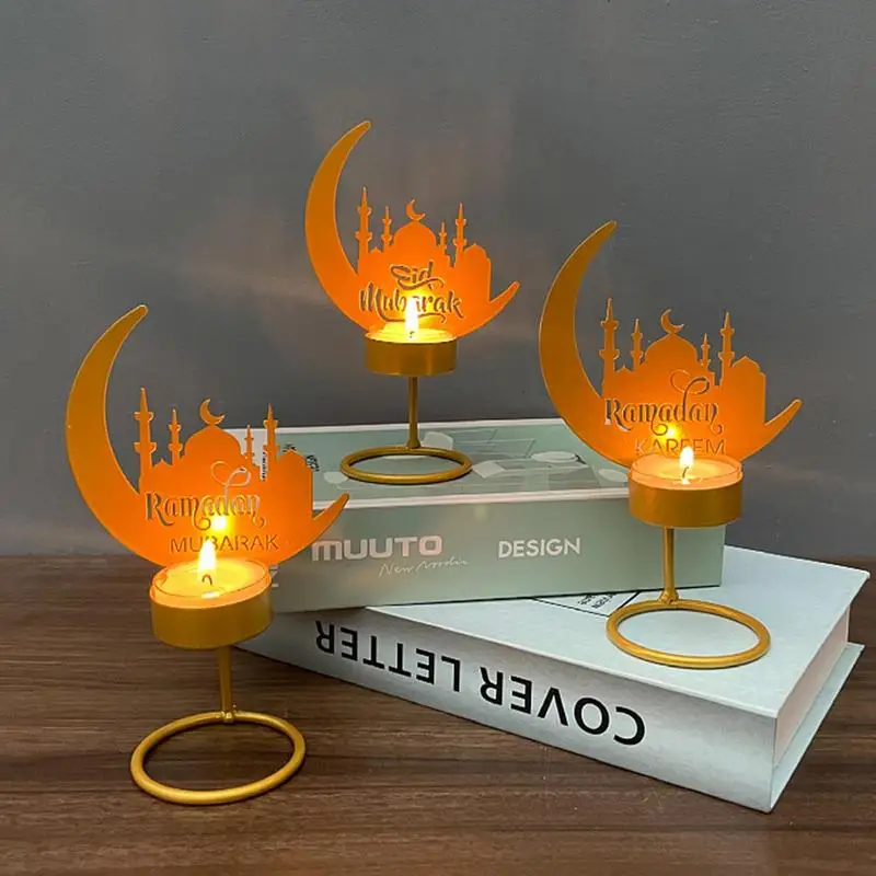 

Eid Candle Holders Eid Party Electroplated Iron Candle Holder Moon Pala-ce Shape Candlestick Holders For Wedding Dinning Party