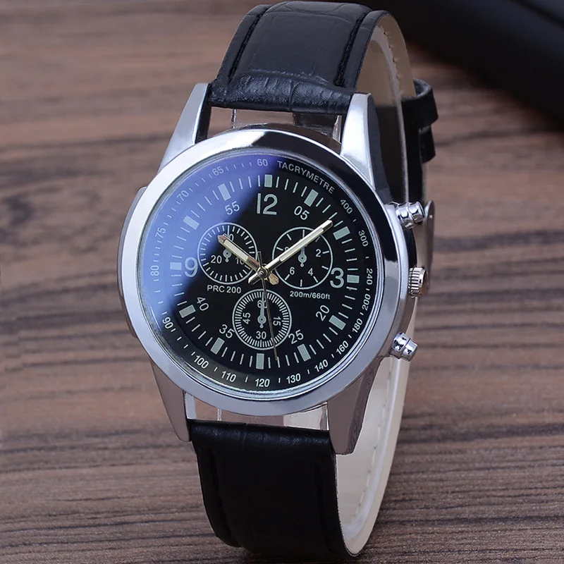 Fashion men's watch Leather strap Quartz wrist Business watch simple and stylish dress watch blue glass men's watch