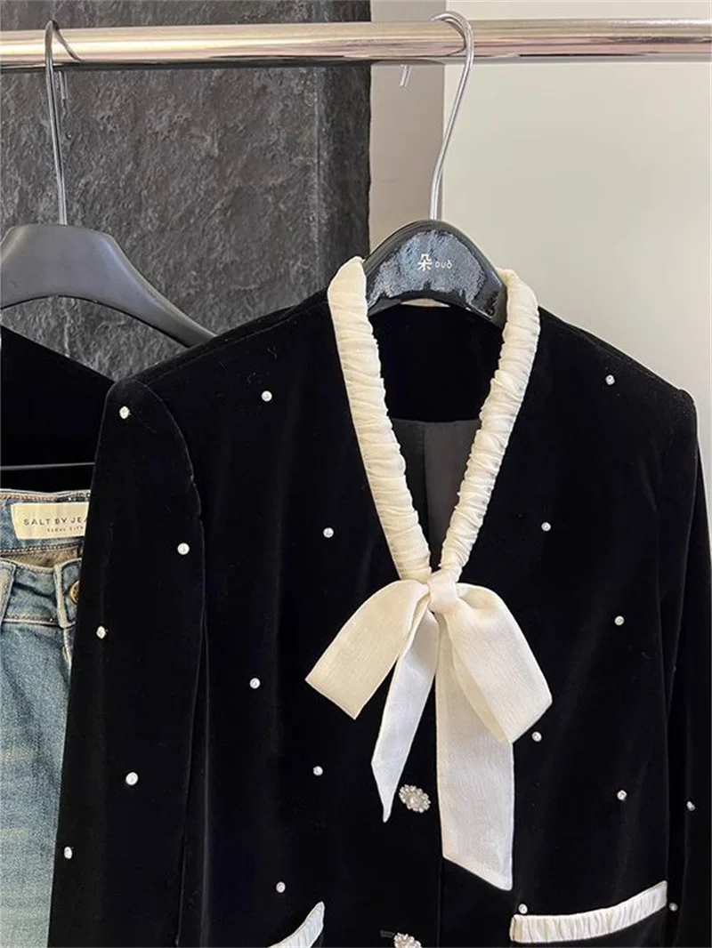 Зимнее бархатное пальто для тяжелой промышленности с бриллиантами и бусинами