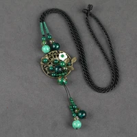 classical ethnic agate glass pendant long sweater chain womens trendy retro versatile accessories pendant adjustable necklace
