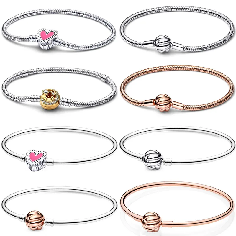 

Real Radiant Heart Love Knot Braided Star Clasp Snake Chain Bracelet 925 Sterling Silver Bangle Fit Europe Bead Charm Jewelry
