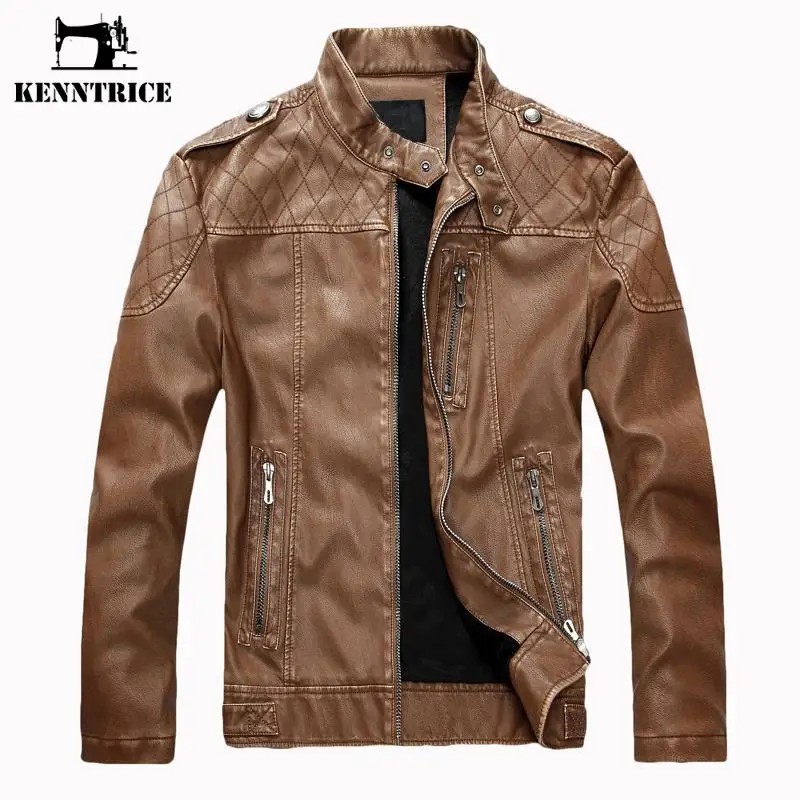 

Kenntrice Fashion Biker Faux Leather Jackets For Men Winter Fleece Warm Slim Fit PU Motorcycle Jacket Casual Coat 2022 Autumn