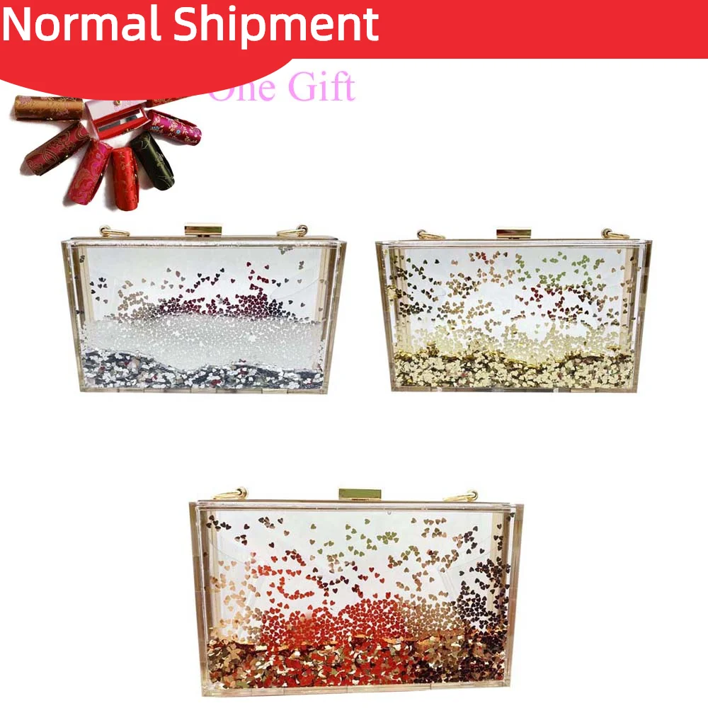 Купи Fashion Transparent Summer Holiday Handbag Brand Acrylic Clutch Bag Loving Heart Liquid Clutch Purse For Women Evening Luxury за 1,262 рублей в магазине AliExpress