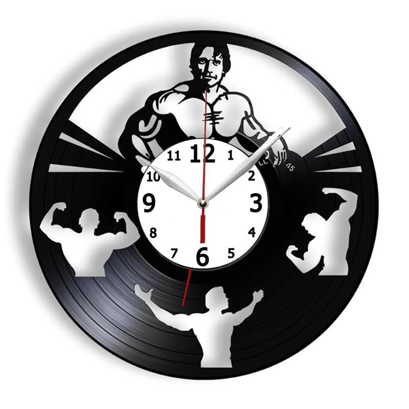 

Мужские настенные часы с виниловой пластиной для бодибилдинга, для дома, тренажерного зала, тренировок, фитнеса, подвесные настенные часы, б...