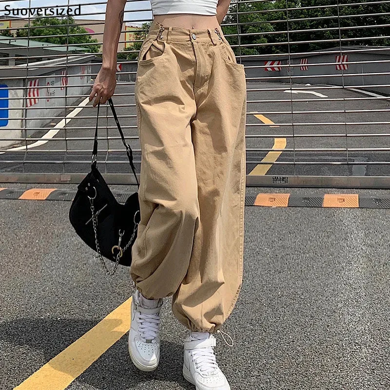 

Streetwear Y2k Khaki Parachute Pants Chic Waist Jogger Baggy Pantalones Women Korean Fashion Vintage Solid Grunge Cargo Trouser