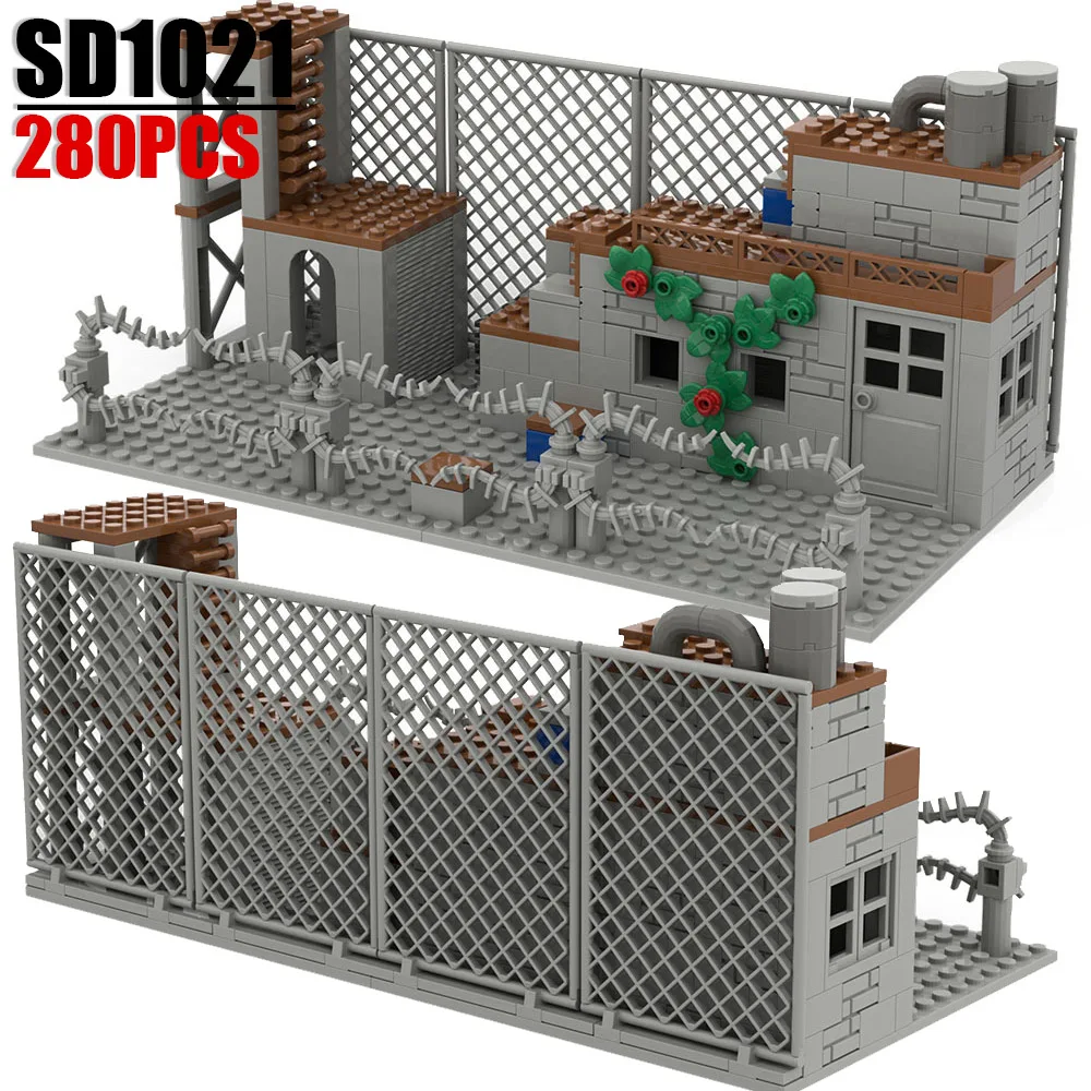 

MOC Military Base War Prison Ruins Base Model Building Blocks Kit Broken Walls Destroyed Blockhouse Bricks Toys Boys Gift