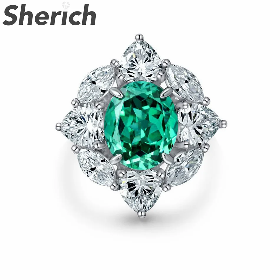 

Sherich 2022 New Oval 8ct Paraiba Green High Carbon Diamond S925 Sterling Silver Elegant Charming Ring Women Brand Fine Jewelry