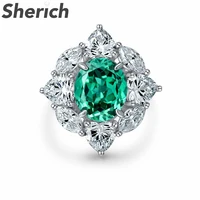 sherich 2022 new oval 8ct paraiba green high carbon diamond s925 sterling silver elegant charming ring women brand fine jewelry