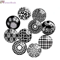 black and white pattern round photo glass cabochon demo flat back making findings 20mm snap button n0271