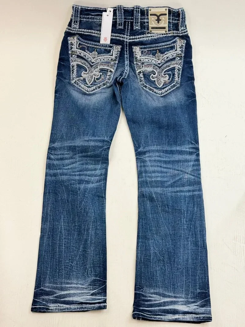 Джинсы Y2K мужские ботильоны с листьями американская уличная ретро-вышивка