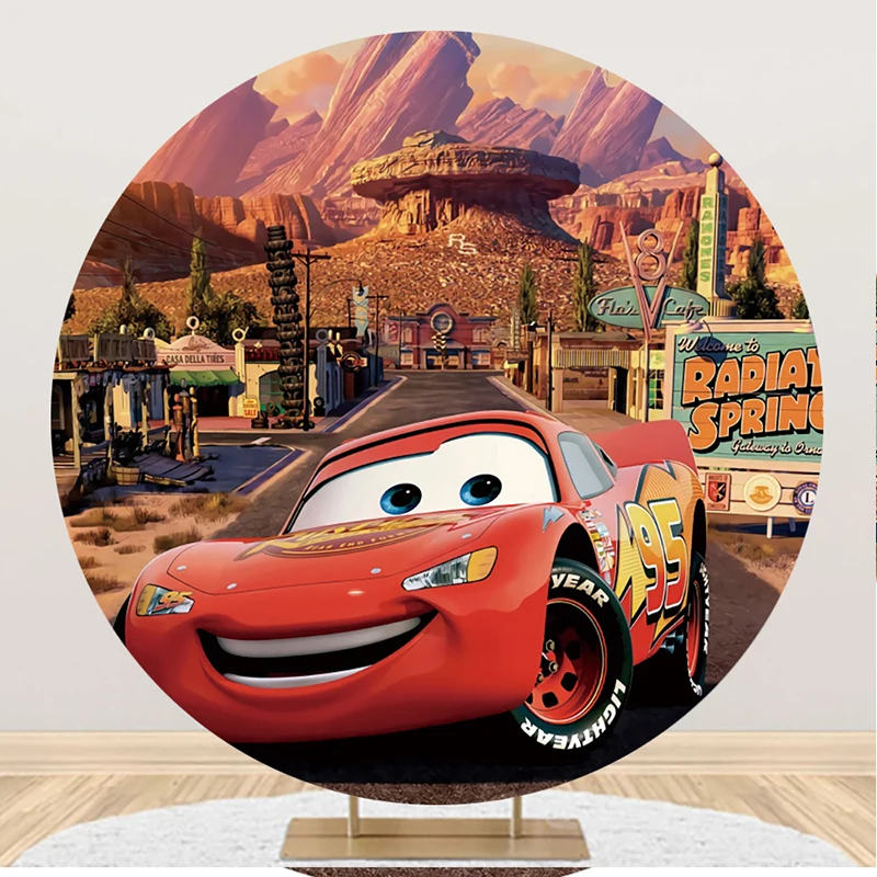 

Disney Cars Racing Lightning McQueen Circle Background Boy Birthday Party Decoration Banner Round Photography Backdrop Custom