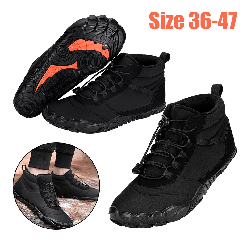 Winter Warm Running Barefoot Shoes Women Men Rubber Running Shoes Waterproof Non-Slip Breathable for Outdoor Walking