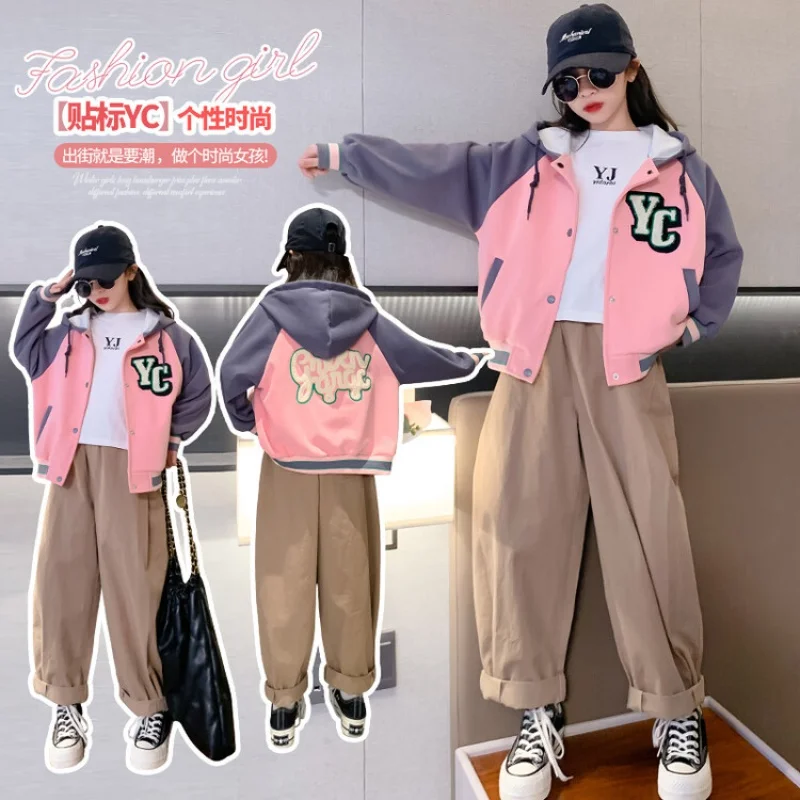 

Girls Spring and Autumn Coat 4-16 Years Girl Fashion Baseball Uniform Jacket 2023 New Korean Children's Clothing Outdoor Clothes