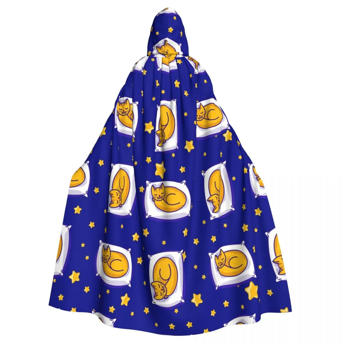 

Adult Cloak Cape Hooded Ginger Cat And Stars On Clear Sky Medieval Costume Witch Wicca Vampire Elf Purim Carnival Party