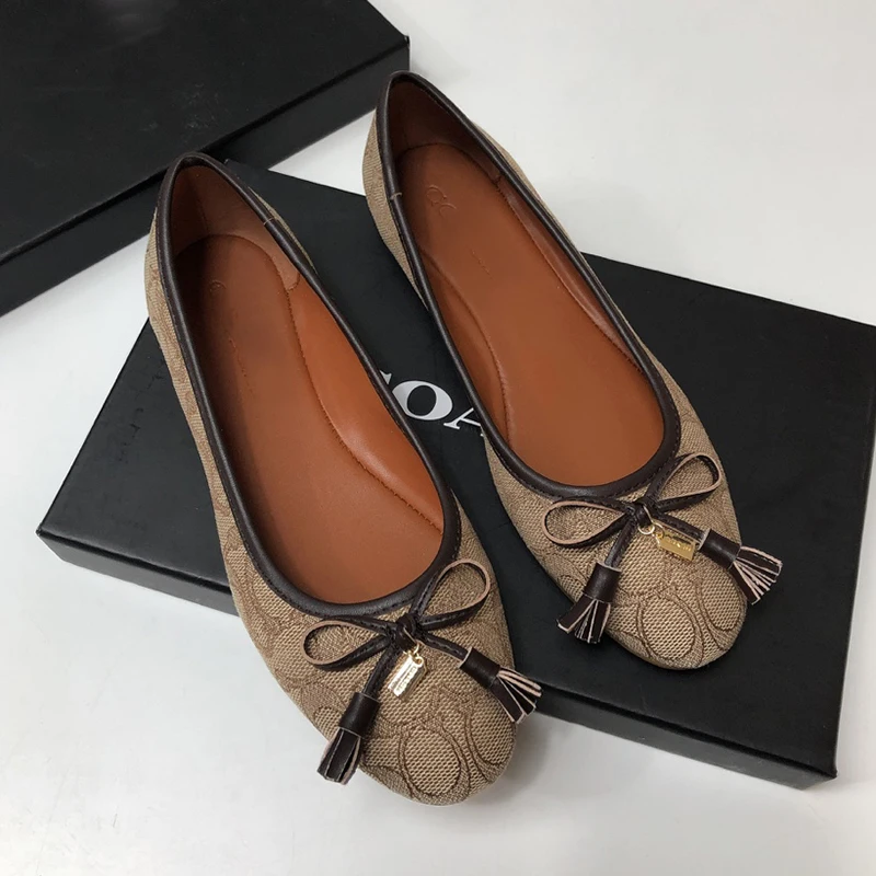 Europe and America Slip on Round Head Shallow Flat Women's Shoes Bowknot Lefu Shoes Cover Foot Loafer Shoes