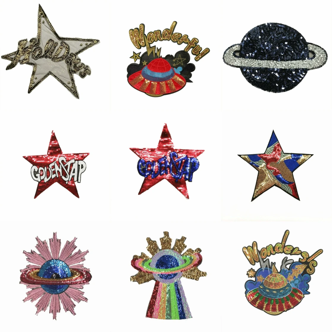 

Large Embroidery Big Star Ufo Letter Rocket Space Cartoon Patches for Clothing AZ-49