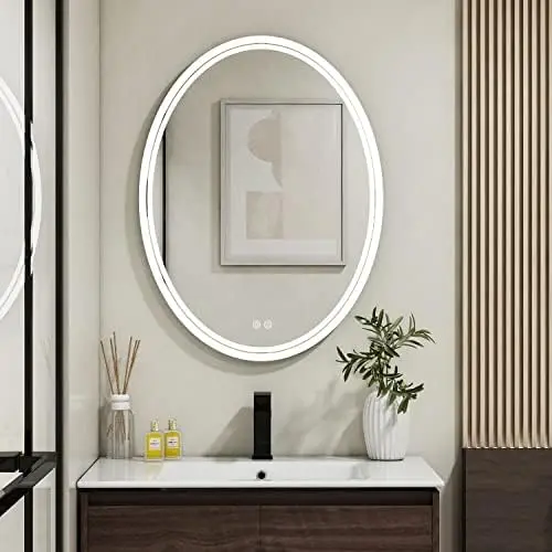 

x 24 inch Oval LED Bathroom Mirror Anti-Fog 3 Colors Light Dimmable Mounted Lighted Bathroom Vanity Mirror Smart Makeup Mirror