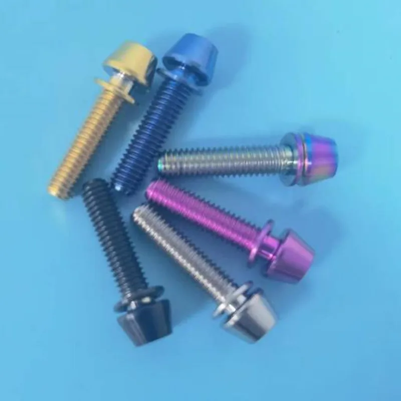 

1PCS Titanium Bolts M6x16 18 20 25mm Conical Head Srews with Washer for Bicycle Stems Blue Black Rainbow Gold