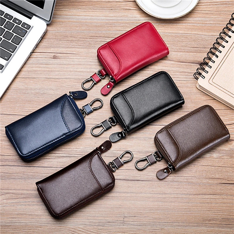 

Pu Leather Men Women Key Wallet Card Holder Car Housekeeper Coin Purse Keychain Zipper Key Case Bag With Key Rings