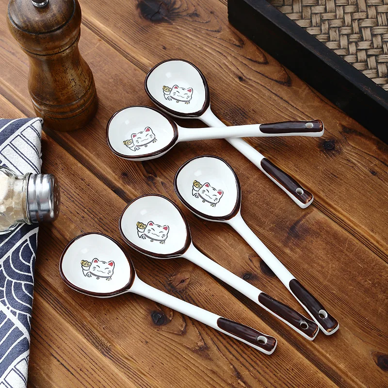 Японская керамическая ложка бытовой суп десерт искусственная ручная роспись