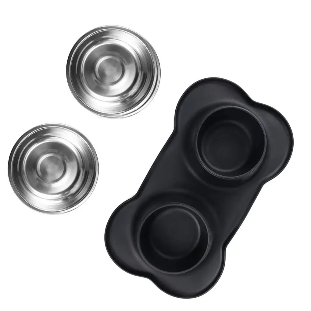 Двойная миска для домашних животных нержавеющая сталь блюда кормления