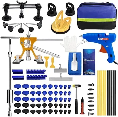 

Dent Puller Kit, 97 PCS Paintless Dent Removal Kit with Double Pole Bridge Puller, Slide Hammer T-bar Dent Puller, Golden Lifter