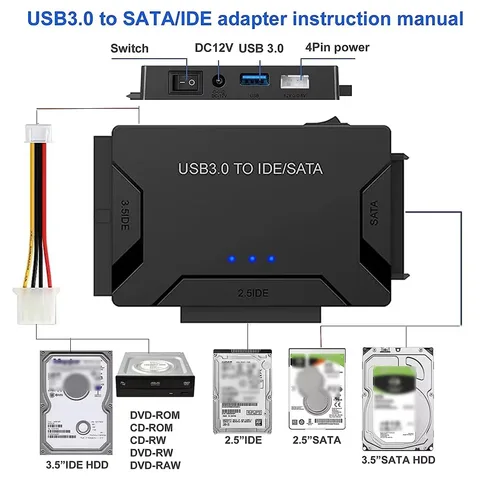 KEBIDU 3-в-1 USB 3.0 Адаптер SATA/IDE для жестких дисков