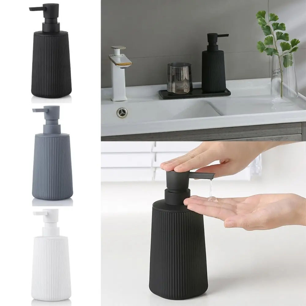 

250ml Soap Dispenser Refillable Striped Style with Pump Shampoo Pump Bottle Frosted Plastic Soap Pump Bathroom Kitchen
