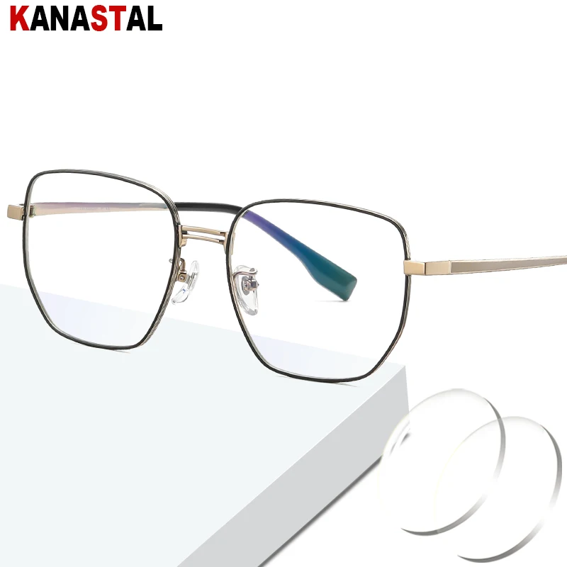 

Women's Blue Light Blocking Reading Glasses Men Trend Pure Titanium Square Frame Myopia Presbyopia Prescription Optics Eyewear