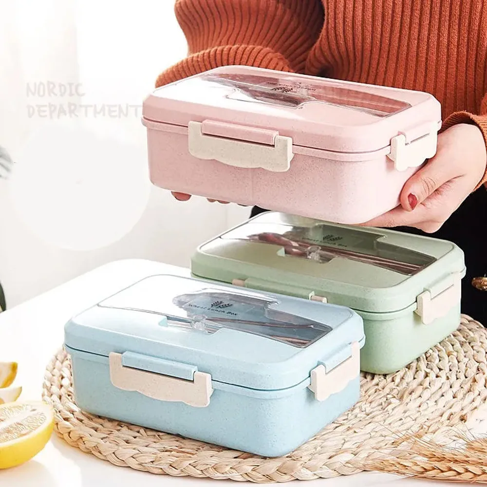 

Microware Heating Lunch Container Food Storage Box Wheat Straw Dinnerware Kids School Office Portable Bento Box Lunch Bag