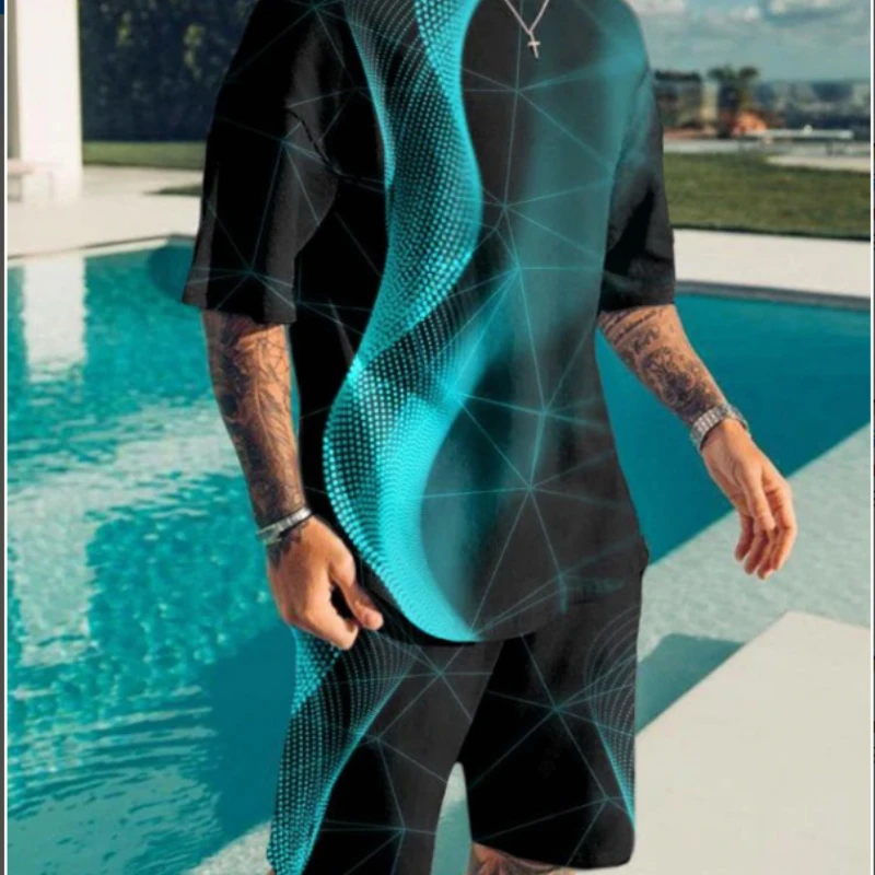 

Casual Men Sport Suit 2 Piece Sets Tracksuit Men's Big Size Clothes Retro Beach Style 3D Printed t shirts Men Suit shirt Shorts