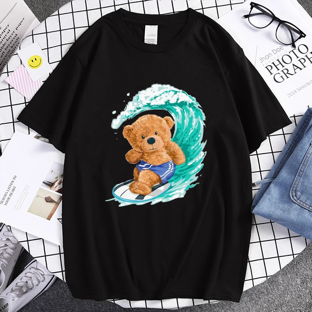 

Женские спортивные футболки с забавным принтом «медведь серфинга», летние повседневные футболки с коротким рукавом, дизайнерские Топы в ст...