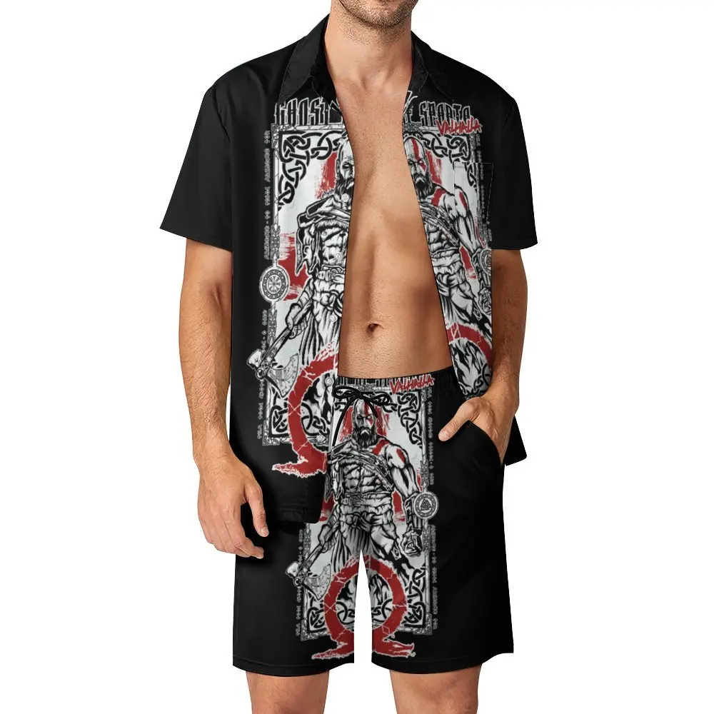 

Men's Beach Suit God Of War Runes 4 2 Pieces Coordinates top Quality Beach Hot Sale