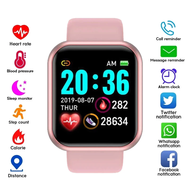 

D20s Smart Watch Y68 Bluetooth Fitness Tracker Sports Watch Heart Rate Monitor Blood Pressure Smart Bracelet for Android IOS