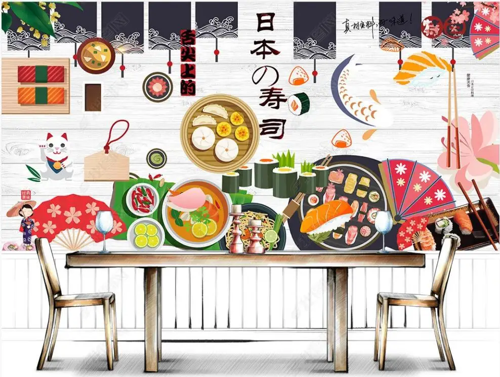 custom photo mural 3d wallpaper for walls Japanese sushi theme restaurant Living room decoration panoramic wallpaper on the wall