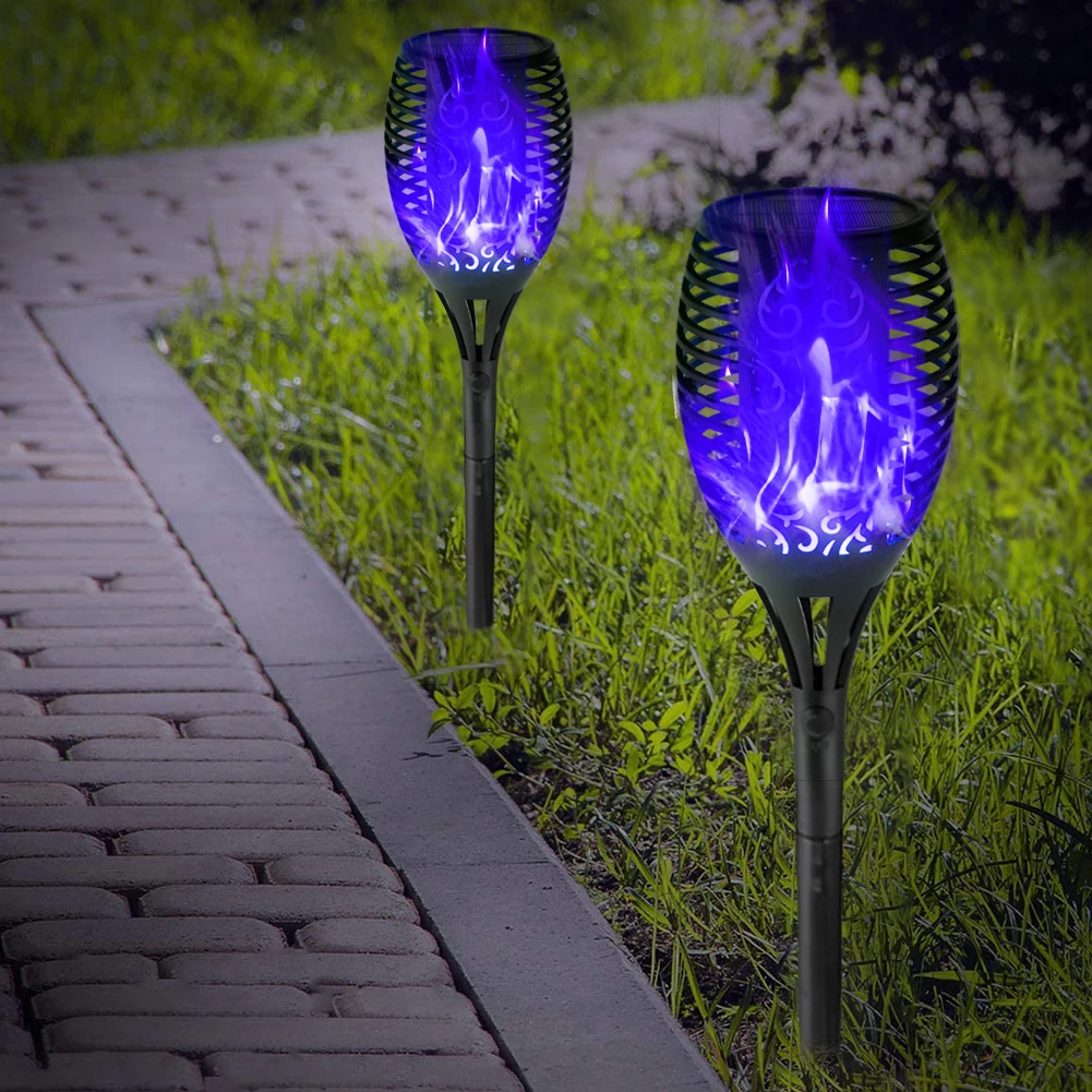 

12LED Solar Flame Torch Light Flickering Blue Light Waterproof IP65 Outdoor Garden Lawn Path Stake Decorative Night Light