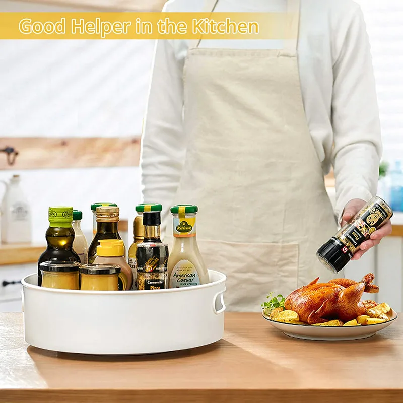 

360-degree Rotating Multi-functional Non-slip Storage Tray Kitchen Seasoning Storage Box Desktop Cosmetics Storage Box Fruit Tra