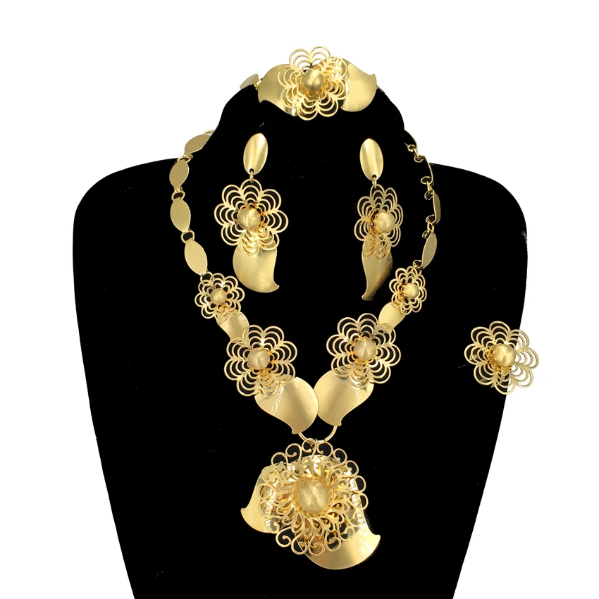 

Уникальные ювелирные украшения в виде цветов, бразильские комплекты ювелирных украшений, высококачественные наборы ожерелий для женщин, женская свадебная модель FHK13625