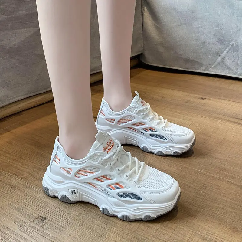 Women's Vulcanize Shoes 2021 Spring Breathable Mesh Casual Walking Shoes Outdoor Comfortable Lace-up Sneakers Shoes for Woman