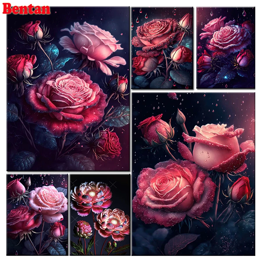 

DIY 5D Diamond Painting Rose Flower Cross Stitch Kit Embroidery Full Square Round Drill Picture Mosaic Rhinestone Decoration