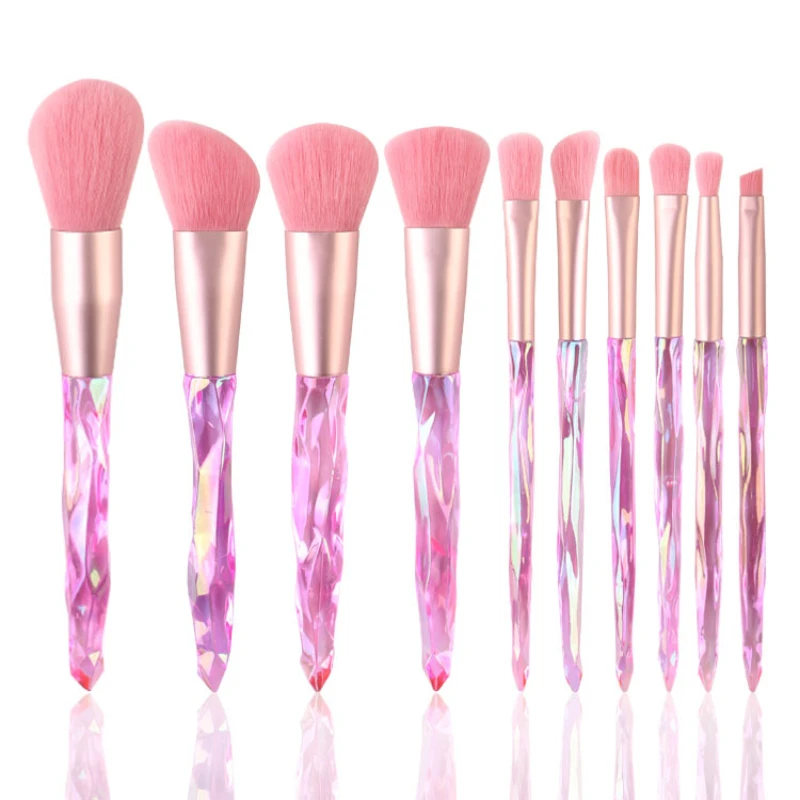 

New 10 Crystal Transparent Diamond Handle Makeup Brushes Loose Powder Wet Powder Eyeshadow Brush Beauty Tools makeup brushes