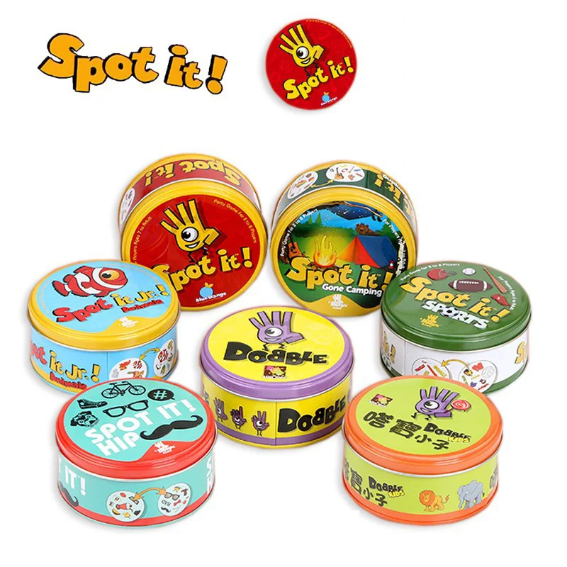 

24Styles Dobble Cards Spot It ABCD Camping Game Toy with Metal Box Sports Animals Jr Hip Kids Board Game Christmas Gift Holidays
