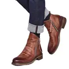 Ботинки Челси мужские кожаные с круглым носком, винтажные классические ботильоны на двойной молнии, в британском стиле, Повседневная модная деловая обувь, весна-осень