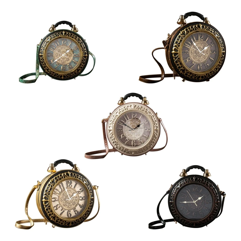 Novelty Real Working Clock Shoulder Crossbody Bags All-matching PU Leather Handbags Vintage Female Messenger Bags Gifts