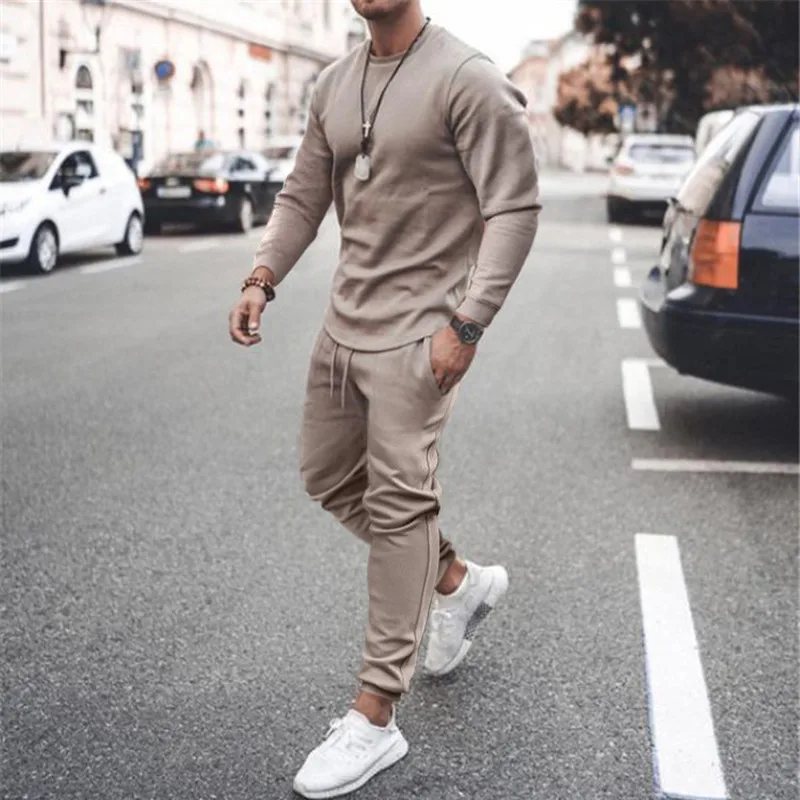 2023 Spring and autumn new men's sportswear fashion crewneck long-sleeved T-shirt + 2 sets of casual sweatpants