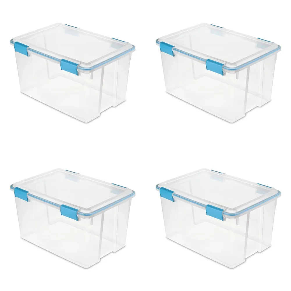 

Set of 4 Box Organizer Storage 54 Qt. Gasket Box Plastic, Blue Aquarium